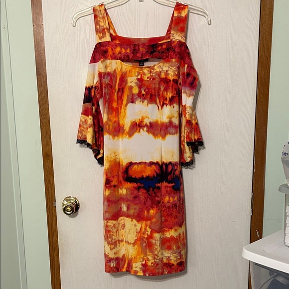 BOLD elements Cold Shoulder Dress in Red and Orange - Picture 1 of 8